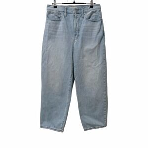 Madewell Women Balloon High Rise Jeans Size 27P Light Wash Button Fly Barrel Leg